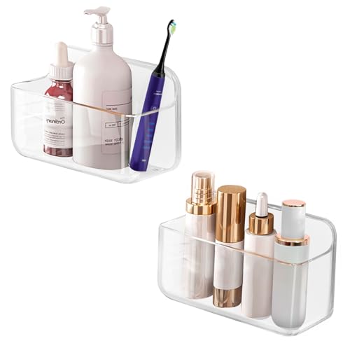 CGBE 2-Pack Cabinet Door Organizer, Self Adhesive Bathroom Shelves, Clear | Acrylic Shower Caddy, Wall Mounted Storage, No Drilling, Automatic Draining, For Cabinet Door and Shower Wall
