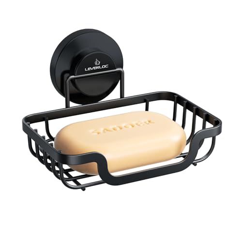 Soap Dish, Soap Bar Holder for Shower Suction Cup... (Black)