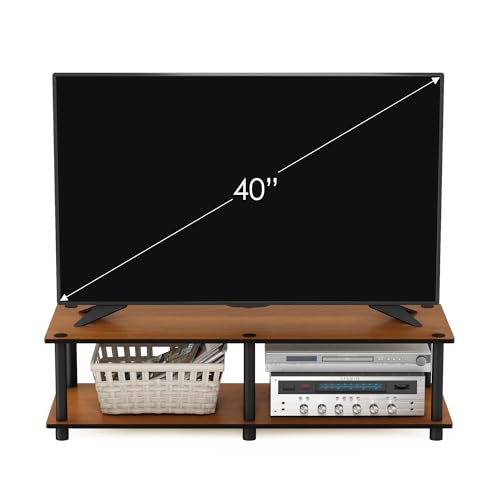 Furinno JUST Toolless TV Stand, 2-Tier Wide Entertainment Center for TV up to 46 Inch, Open Shelf TV Console, for Living Room, Bedroom, Light Cherry