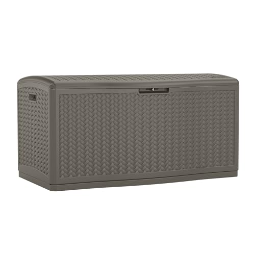 XL Deck Box, 124 Gal, Resin Wicker, Pad-Lockable L... (Stoney | Resin)