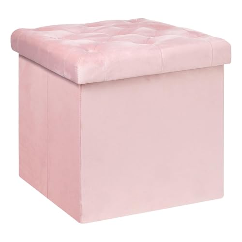 Storage Ottoman Cube, Velvet Tufted Folding Ottoma... (Pink | Wood)
