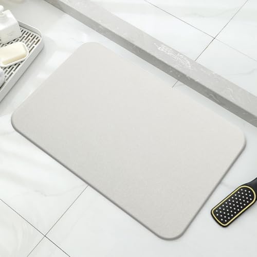 Stone Bath Mat Quick Dry, Diatomaceous Earth Bath Mat Non Slip Absorbent Floor Mat, Diatomite Stone Drying Mat for Bathroom Comes with Non-slip Pad and Sandpaper (Off-White, 24" x 15.5" x 0.4")