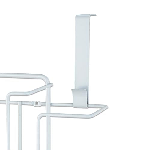 Sunbeam Laundry Room Metal Over the Door Hanging Ironing Board Holder and Organizer, Holds Standard Size Iron, Board, Spray Bottles, Starch, Fabric softener, White finish