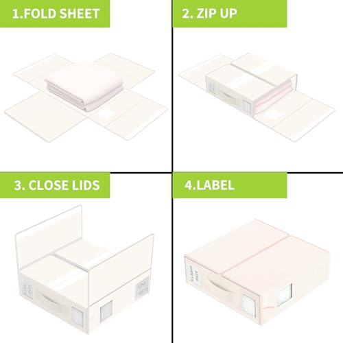 Foldable Bed Sheet Organizers and Storage - 4 Pack(Queen or King Size) Sheet Set Organizer for Bed Sheets,Pillowcases,Linen Closet Organizer for Bedding Clothes Towels(lvory)