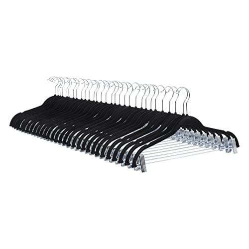 Amazon Basics Velvet Non-Slip Skirt Clothes Hangers with Clips, 360 Degree Rotatable Hook, Organize Pants and Skirts, Black/Silver, 24-Pack