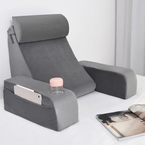 19" Reading Pillow for Bed with Firm Back Support... (Stone Grey | Polyester)