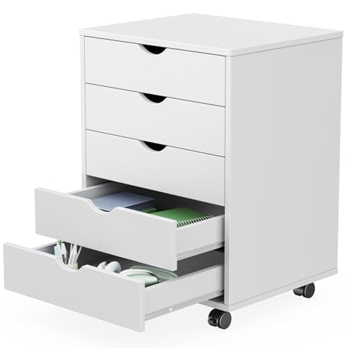 5 Drawer Wooden Dresser, Storage Cabinets, Room Or... (White | Wood)