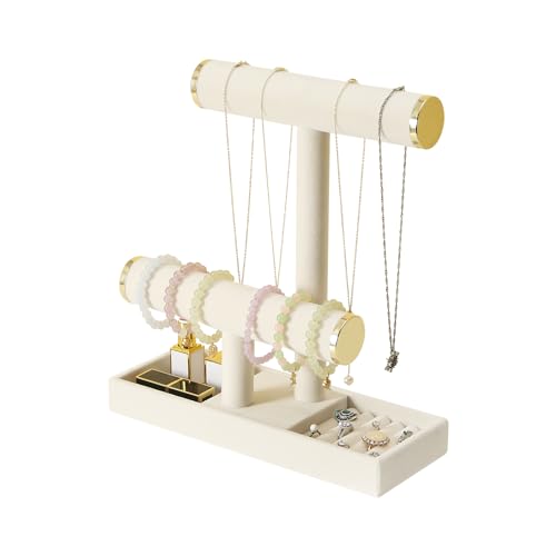 Jewelry Holder Stand,2 Tier Necklace Bracelet Orga... (Beige | Velvet)