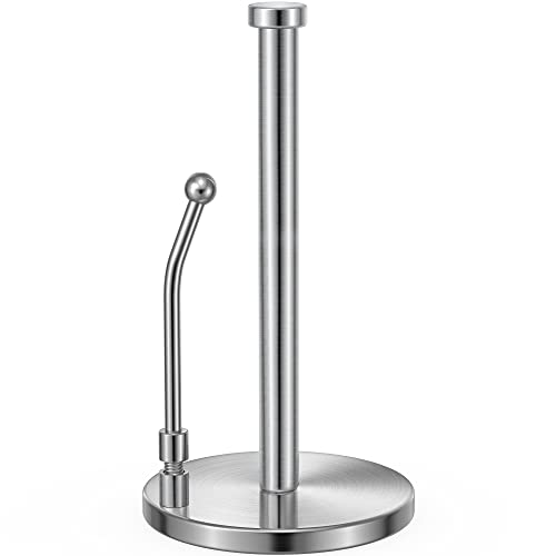 Paper Towel Holder Countertop, Non-Slip Weighted B... (01-silver | Stainless Steel)