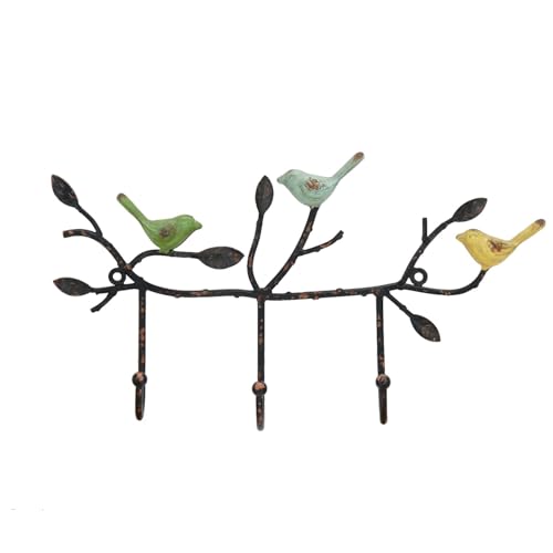 Vintage Wall-Mounted Coat Rack with 3 Hooks, Birds... (Coat Rack Hooks | Metal)