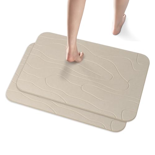 2 Pack Diatomaceous Earth Shower Mat, Stone Bath Mat, Nonslip Super Absorbent Fast-Drying Hard Bath Mat for Bathroom Shower Floor, 23.62 x 15.35 inch, Grey and White Pattern