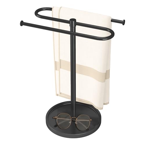 Hand Towel Holder Stand for Bathroom Countertop,S-Shape Bar,Black | Stainless Steel Hand Towel Racks Standing Holds 2 Towels for Kitchen