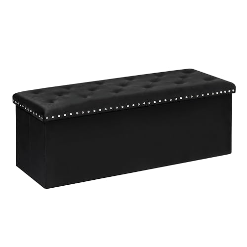 Storage Ottoman Bench, Folding Tufted Ottomans wit... (Black | Wood)