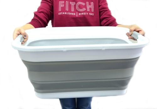 SAMMART 41L (10.8 gallon) Collapsible Plastic Laundry Basket-Foldable Pop Up Storage Container/Organizer-Portable Washing Tub-Space Saving Hamper, Water capacity: 32L (8.4 gallon) (Rectangular, Grey)