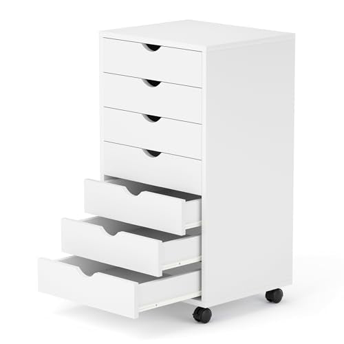 7 Drawer Chest, Storage Cabinet Dressers with Whee... (White | Engineered Wood)