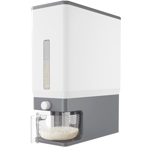 Lifewit Rice Dispenser 25 Lbs, Airtight Storage with Measuring Cup, Grey