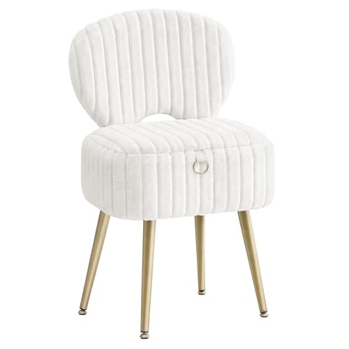 Small Vanity Chair with Storage and Folding Back,... (Cream White)
