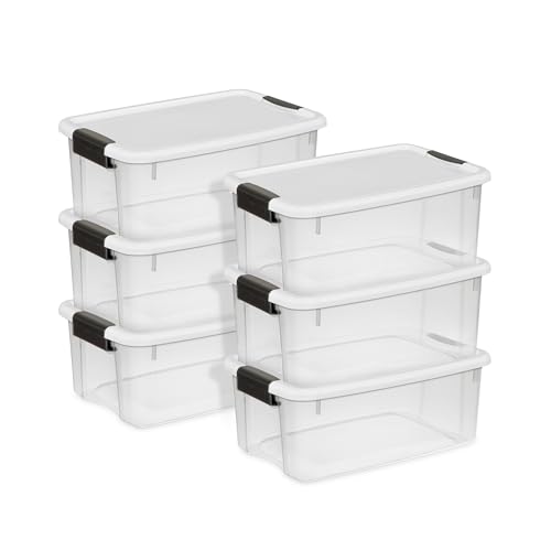 Sterilite 18 Qt Ultra™ Latch Box, Durable Clear Storage Bin w/ Lid, 6 Pack | Heavy-Duty and Stackable Plastic Containers with Latches for Closet, Cabinet, Bedroom, Bathroom and Dorm Room Organization