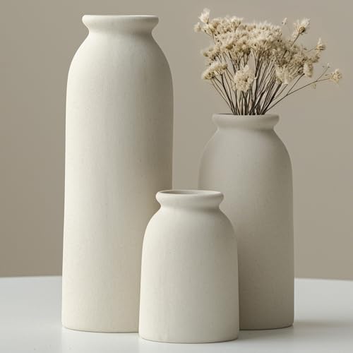 Ceramic Vase Set-3, Small Flower Vases for Decor,... (Beige | Ceramic)