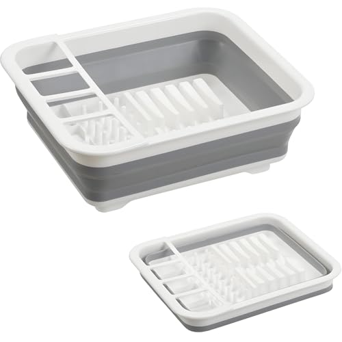 Collapsible Dish Drying Rack, Foldable Dinnerware... (Gray)
