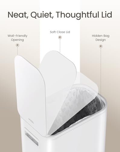 Cesun Small Bathroom Trash Can with Lid Soft Close & Pedal, 1.3 Gal, White | Removable Inner Bucket, Slim Stainless Steel Garbage Can for Bedroom/Office, Included 5 Trash Bags, Hidden Bag, Built to Last