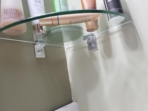 Glass Corner Shower Shelf 2 Pack, 9.5" Tempered Glass Shower Caddy, No-Drill Adhesive or Screw Mount, 22 LB Heavy Duty Bathroom Organizer with Rustproof Aluminum Brackets, Renter Friendly