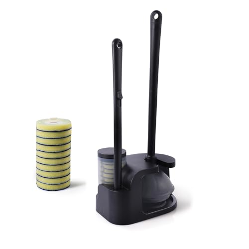 Toilet Brush and Plunger Set, Disposable Wand Kit... (Black | Plastic)