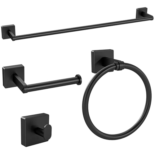 Black Bathroom Accessories Set, 24 inch Towel Rack...