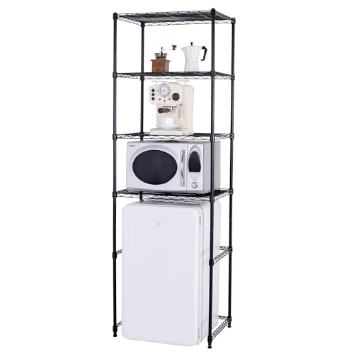 4 Tier Mini Fridge Shelf with Storage for Dorm, Bl... (Black | Iron)