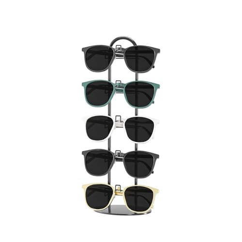 Byken Sunglasses Holder Organizer, 5 Tier Eyeglass Display Storage Stand,.Metal Sunglass Tower (Black)