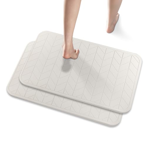 2 Pack Diatomaceous Earth Shower Mat, Stone Bath M... (Pallid)