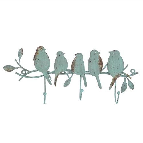 Vintage Metal Wall Mounted Coat Rack with 3 Hooks, Birds on Tree Branch Hanger Key Holder Wall Organizer for Hats, Towels, Clothes, Scarves, Jewelry Wall Decoration - Green