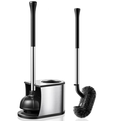 Toilet Plunger and Brush Set: 2 in 1 Stainless Ste... (Silver | Stainless Steel)