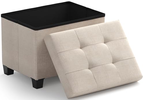 Small Rectangle Storage Ottoman with Legs, 12x16x1... (Beige | MDF)