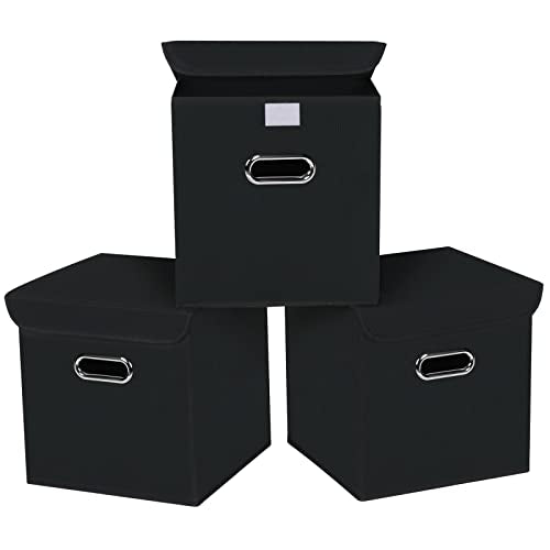 Closet Organizers Fabric Storage Bins With Lids Co... (3 Count | Black)