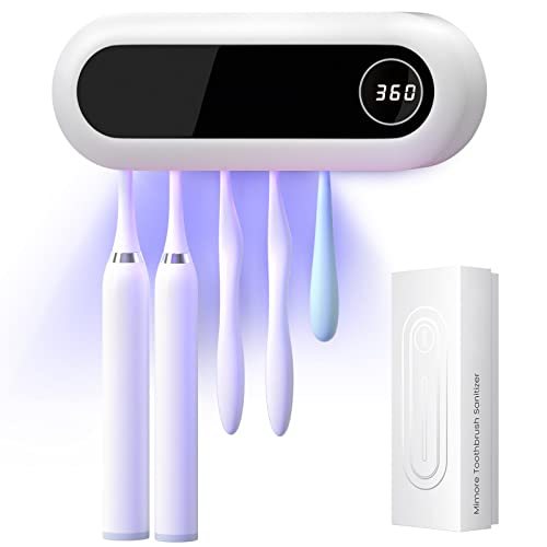MIMORE Toothbrush Holder Wall Mounted, 5 Slots with 6-Minute Timer | Toothbrush Cleaner, Holds 5 Toothbrushes, for Family Bathroom, Fits Most Sizes, Easy Wall Mount with Adhesive Strips & Screws