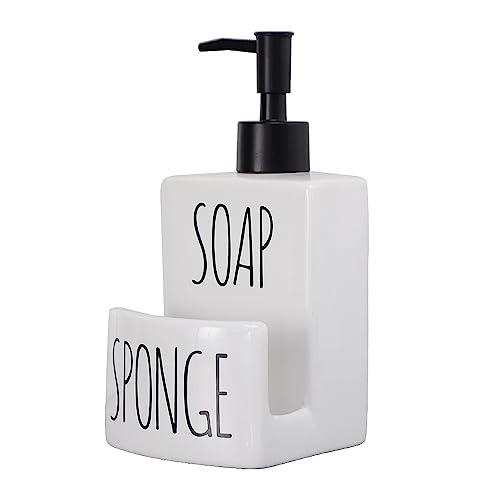 Ceramic Dish soap Dispenser with Sponge Holder Han... (White)