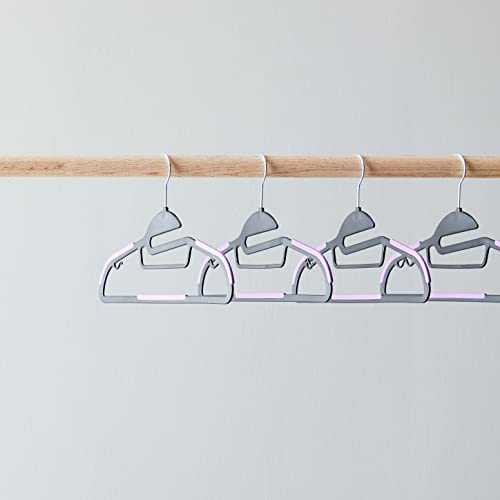 Amazon Basics Space Saving Non-Slip Rubber Coated Plastic Hangers with 360 Degree Swivel Hook, Black/Purple, Pack of 50