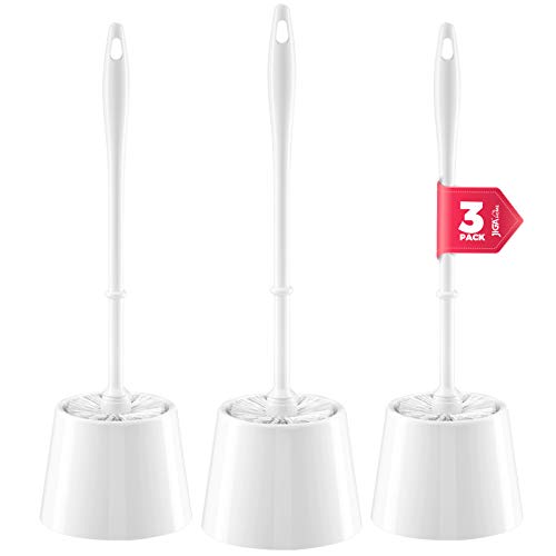 JIGA Toilet Bowl Brush and Holder, White, 3 Pack | Stiff Bristles, with Caddy, Deep Cleaning, Scrubber, Bathroom Accessories
