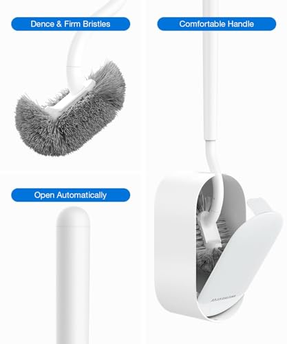 Toilet Bowl Brush and Holder, OSCIOSS Toilet Brush Set with Ergonomic Design, Compact Size, Durable Bristles, RV Toilet Brushes & Holders for Dead Corner Clean (White, 1pack)