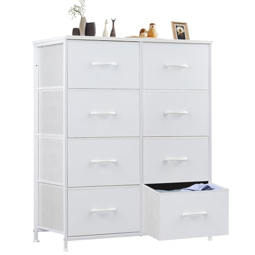 Dresser for Bedroom, Chest Organizer Unit with 8 F... (White | Metal)