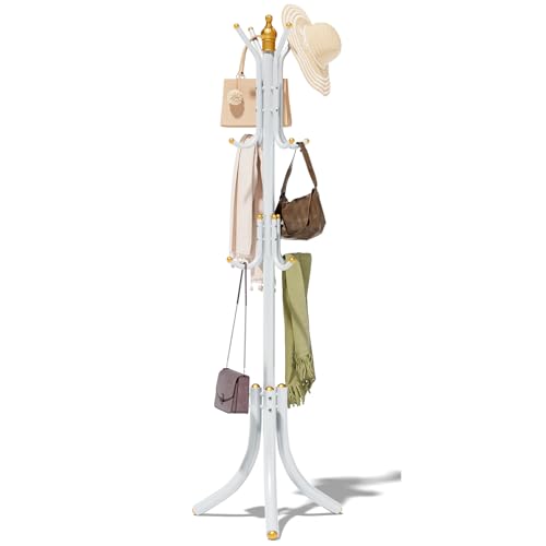 Free-Standing Coat Rack Metal Stand Hanger 12-Hook... (White | Stainless Steel)