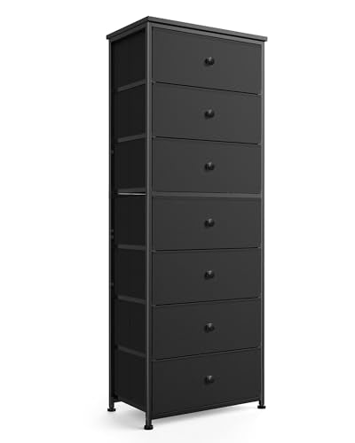 Tall Fabric Dresser for Bedroom, Vertical Storage... (Black)