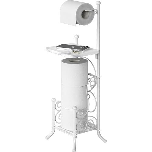English Style Toilet Paper Stand Holder w/Woodtop,... (4 Count | White | Metal)