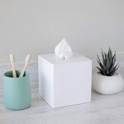 Matte White Square Tissue Box Cover