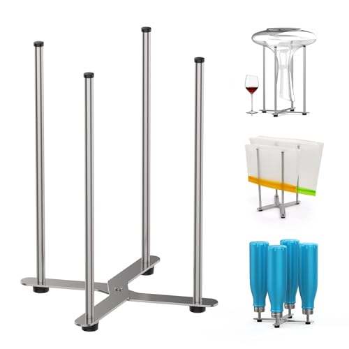 Plastic Bag & Bottle Drying Rack, Wine Decanter Drying Stand | Collapsible Countertop Stand Space-saving, Large Water Bottle Drying Rack, Food Storage Bag Holder & Dryer