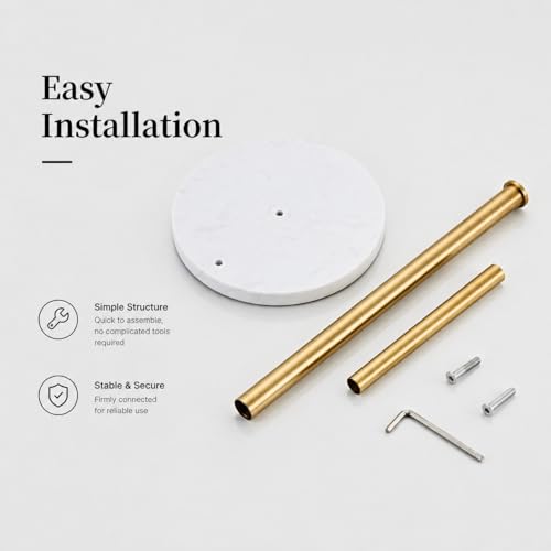 Brushed Gold Paper Towel Holder,Stainless Steel Paper Towel Holder for Kitchen Roll Organize, Standard or Jumbo-Sized Roll Paper, Countertop Roll Dispenser with Marble Base