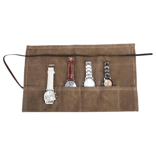 Travel Watch Roll Organizer with 6 Slots Handmade... (6 Count | Khaki | Canvas)