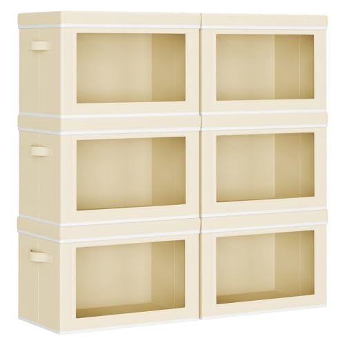 Collapsible & Stackable Fabric Storage Bins with F... (6 Count | Beige | Fabric)