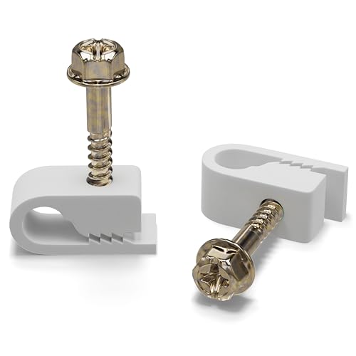 Single Cable Clips with Screws - 1/4 Inch Coaxial... (White | Plastic)